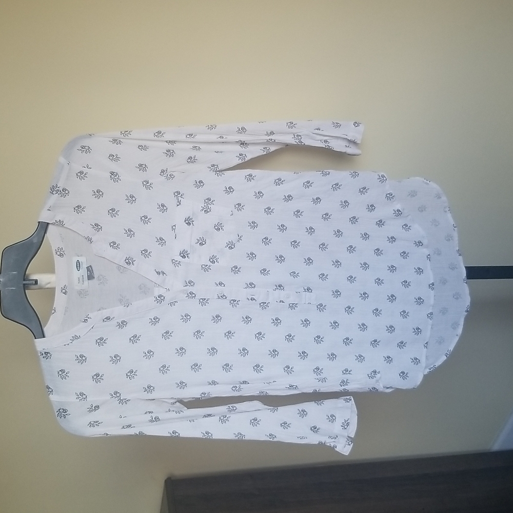 Old Navy Women Tunic Long Sleeve Blouse - White with Black Pattern - XS